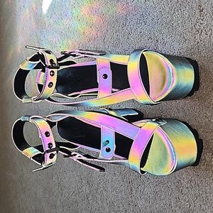 YRU Iridescent Platform Sandals